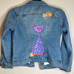 Girls Tommy Bahama hand painted distressed denim jean trucker jacket size 10